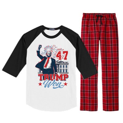 Trump Won Again 2024 Election President 47 Th American Flag Raglan Sleeve Pajama Set