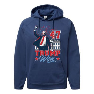 Trump Won Again 2024 Election President 47 Th American Flag Performance Fleece Hoodie