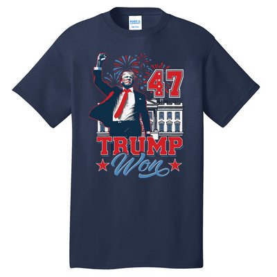 Trump Won Again 2024 Election President 47 Th American Flag Tall T-Shirt