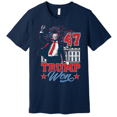 Trump Won Again 2024 Election President 47 Th American Flag Premium T-Shirt