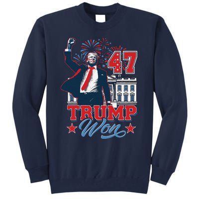 Trump Won Again 2024 Election President 47 Th American Flag Tall Sweatshirt