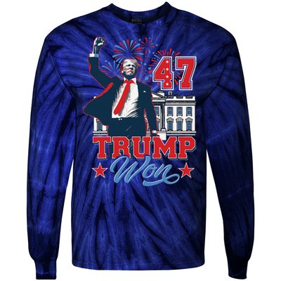 Trump Won Again 2024 Election President 47 Th American Flag Tie-Dye Long Sleeve Shirt