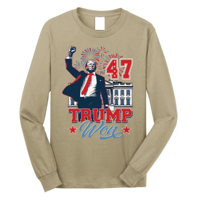 Trump Won Again 2024 Election President 47 Th American Flag Long Sleeve Shirt