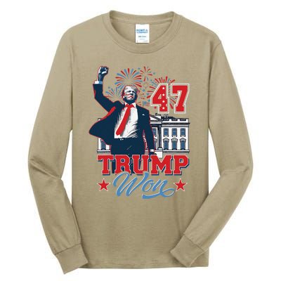 Trump Won Again 2024 Election President 47 Th American Flag Tall Long Sleeve T-Shirt