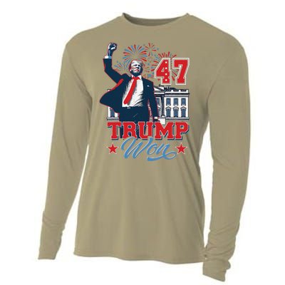 Trump Won Again 2024 Election President 47 Th American Flag Cooling Performance Long Sleeve Crew