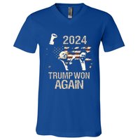 Trump Won Again 2024 Election President 47 Th American Flag V-Neck T-Shirt