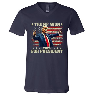 Trump Won Again 2024 Election President 47 Th American V-Neck T-Shirt