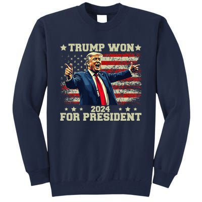 Trump Won Again 2024 Election President 47 Th American Tall Sweatshirt