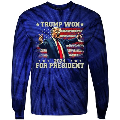 Trump Won Again 2024 Election President 47 Th American Tie-Dye Long Sleeve Shirt