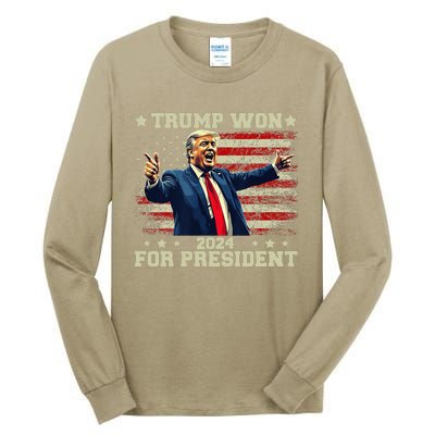 Trump Won Again 2024 Election President 47 Th American Tall Long Sleeve T-Shirt