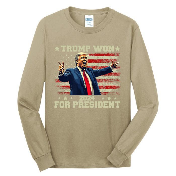 Trump Won Again 2024 Election President 47 Th American Tall Long Sleeve T-Shirt