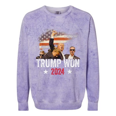 Trump Won Again 2024 Election President 47 Th American Flag Colorblast Crewneck Sweatshirt