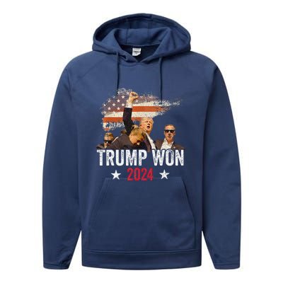 Trump Won Again 2024 Election President 47 Th American Flag Performance Fleece Hoodie