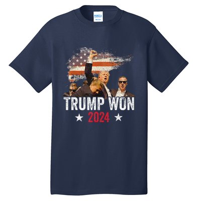 Trump Won Again 2024 Election President 47 Th American Flag Tall T-Shirt