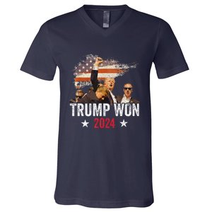 Trump Won Again 2024 Election President 47 Th American Flag V-Neck T-Shirt