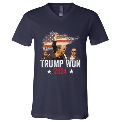 Trump Won Again 2024 Election President 47 Th American Flag V-Neck T-Shirt