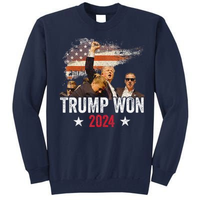 Trump Won Again 2024 Election President 47 Th American Flag Tall Sweatshirt