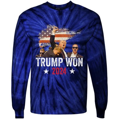 Trump Won Again 2024 Election President 47 Th American Flag Tie-Dye Long Sleeve Shirt