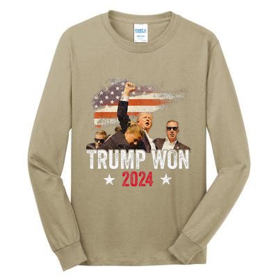 Trump Won Again 2024 Election President 47 Th American Flag Tall Long Sleeve T-Shirt