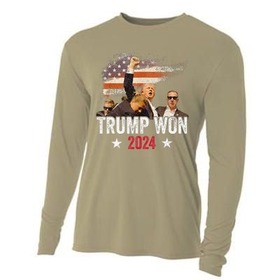 Trump Won Again 2024 Election President 47 Th American Flag Cooling Performance Long Sleeve Crew