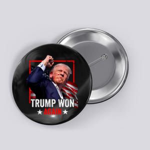 Trump Won Again 2024 Election President 47 Th American Flag Button