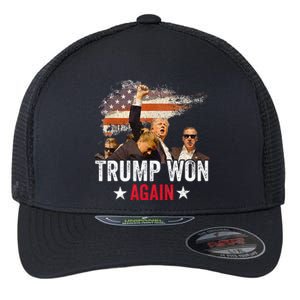 Trump Won Again 2024 Election President 47 Th Flexfit Unipanel Trucker Cap