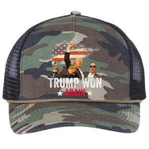 Trump Won Again 2024 Election President 47 Th Retro Rope Trucker Hat Cap