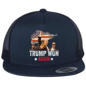 Trump Won Again 2024 Election President 47 Th Flat Bill Trucker Hat