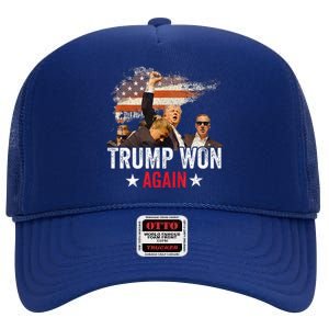 Trump Won Again 2024 Election President 47 Th High Crown Mesh Back Trucker Hat