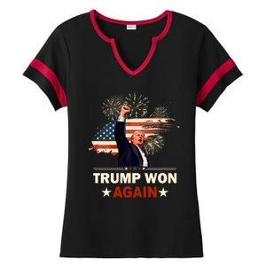 Trump Won Again 2024 Election President 47 Th American Flag Ladies Halftime Notch Neck Tee