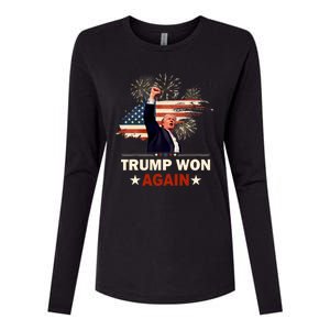 Trump Won Again 2024 Election President 47 Th American Flag Womens Cotton Relaxed Long Sleeve T-Shirt