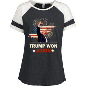 Trump Won Again 2024 Election President 47 Th American Flag Enza Ladies Jersey Colorblock Tee