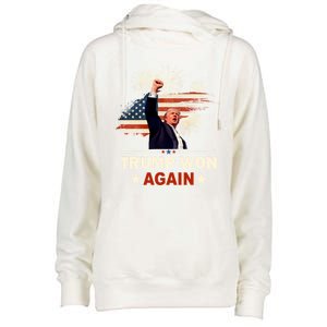 Trump Won Again 2024 Election President 47 Th American Flag Womens Funnel Neck Pullover Hood