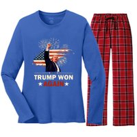 Trump Won Again 2024 Election President 47 Th American Flag Women's Long Sleeve Flannel Pajama Set 