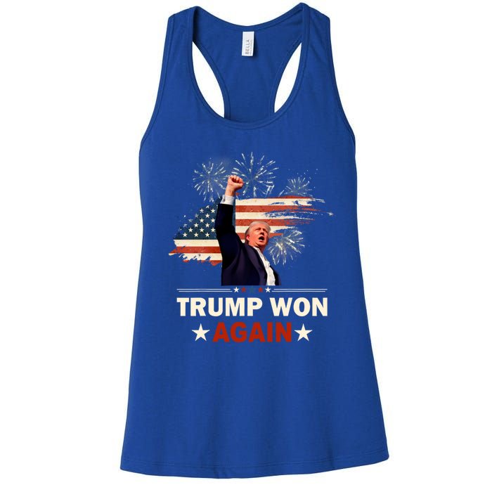 Trump Won Again 2024 Election President 47 Th American Flag Women's Racerback Tank