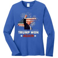 Trump Won Again 2024 Election President 47 Th American Flag Ladies Long Sleeve Shirt