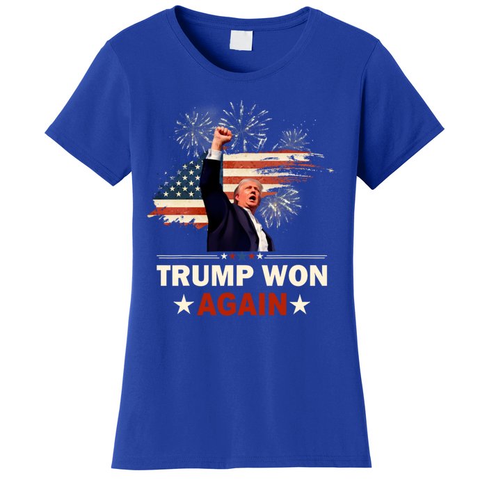 Trump Won Again 2024 Election President 47 Th American Flag Women's T-Shirt