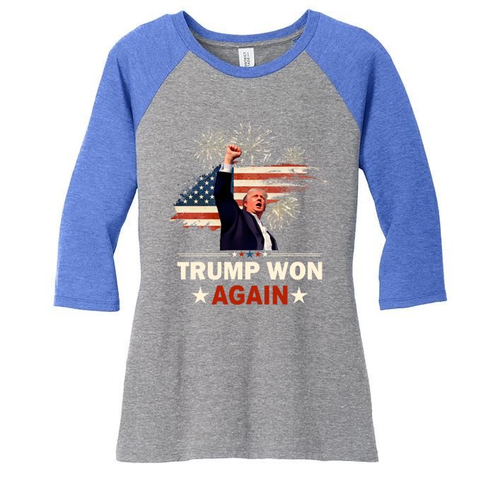 Trump Won Again 2024 Election President 47 Th American Flag Women's Tri-Blend 3/4-Sleeve Raglan Shirt