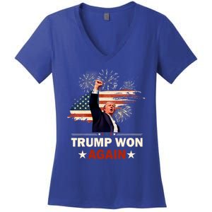 Trump Won Again 2024 Election President 47 Th American Flag Women's V-Neck T-Shirt