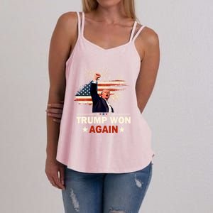 Trump Won Again 2024 Election President 47 Th American Flag Women's Strappy Tank