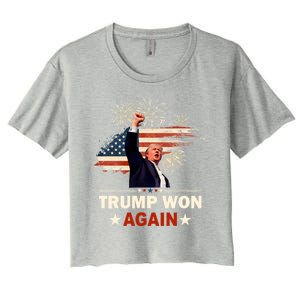 Trump Won Again 2024 Election President 47 Th American Flag Women's Crop Top Tee