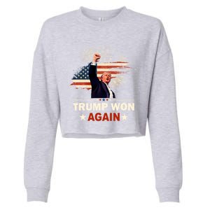 Trump Won Again 2024 Election President 47 Th American Flag Cropped Pullover Crew