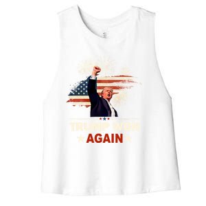 Trump Won Again 2024 Election President 47 Th American Flag Women's Racerback Cropped Tank