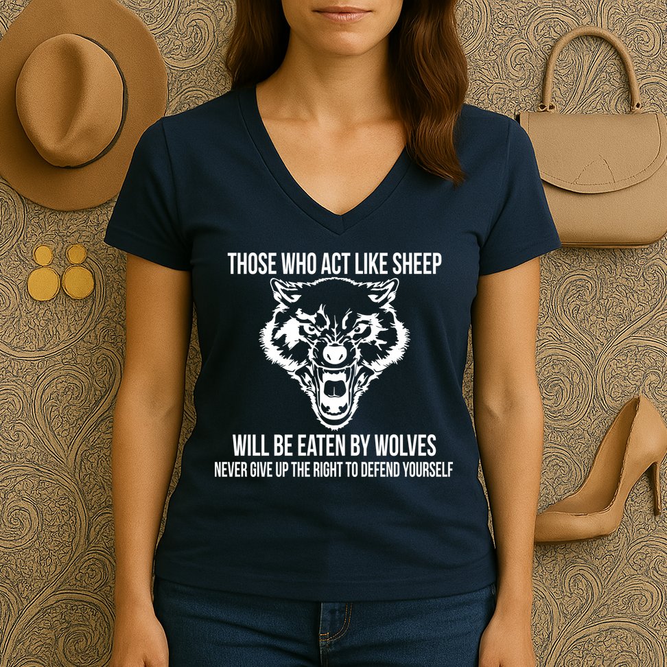 Those Who Act Like Sheep Eaten By Wolves Women's V-Neck T-Shirt