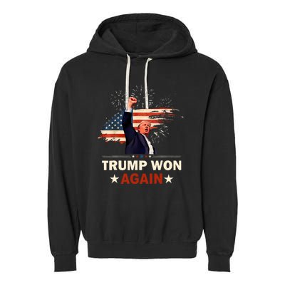 Trump Won Again 2024 Election President 47 Th American Flag Garment-Dyed Fleece Hoodie