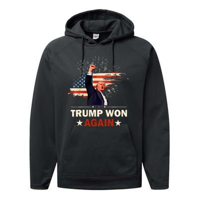 Trump Won Again 2024 Election President 47 Th American Flag Performance Fleece Hoodie