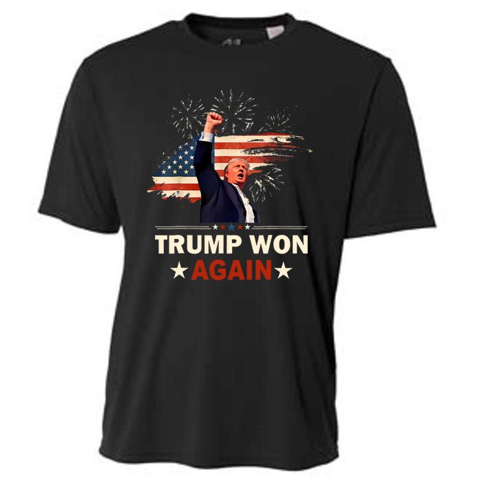 Trump Won Again 2024 Election President 47 Th American Flag Cooling Performance Crew T-Shirt