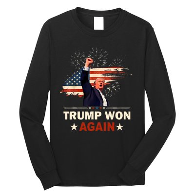 Trump Won Again 2024 Election President 47 Th American Flag Long Sleeve Shirt