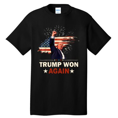 Trump Won Again 2024 Election President 47 Th American Flag Tall T-Shirt