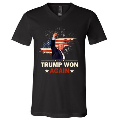 Trump Won Again 2024 Election President 47 Th American Flag V-Neck T-Shirt